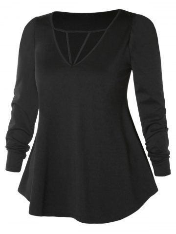 

Plus Size Long Sleeve Cut Out T-shirt, Black