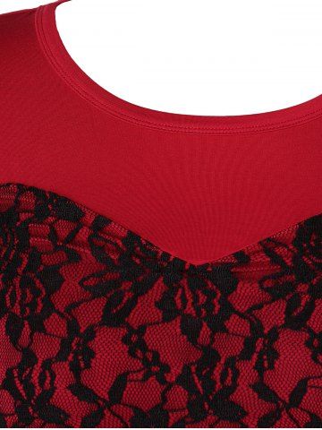 

Plus Size Lace Panel Two Tone Peplum Tee, Red