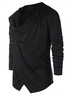 Asymmetric Open Front Hooded Coat - BLACK - XL