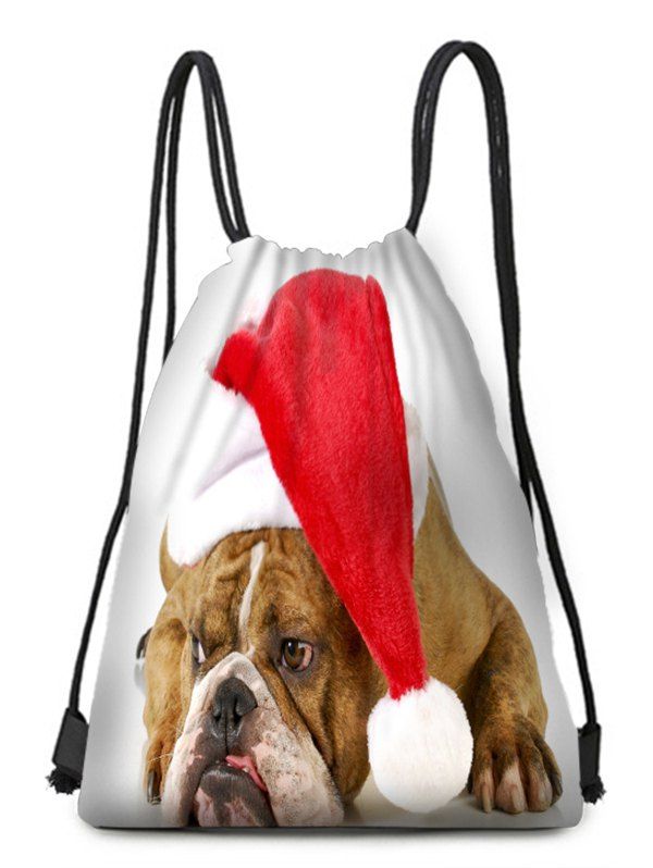 

Hatted Dog Pattern Christmas Drawstring Candy Bag, Multi