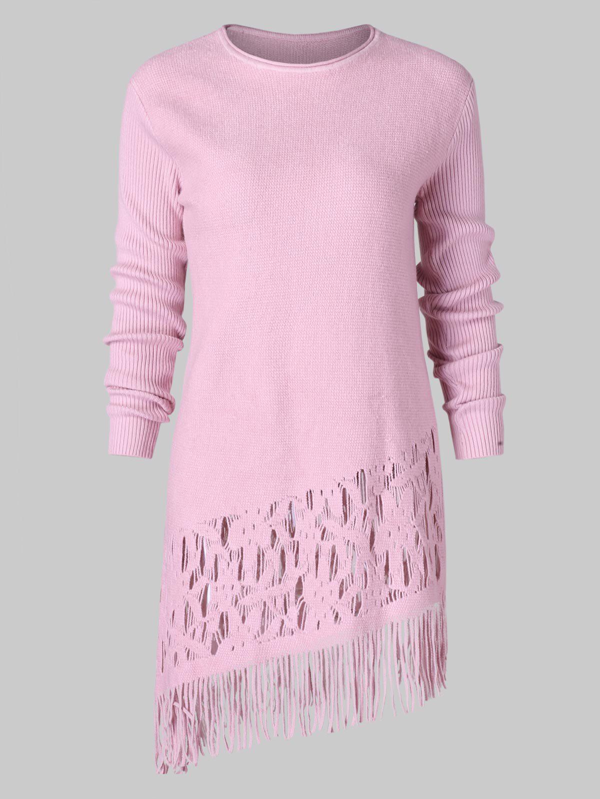 

Crocheted Trim Fringed Knitwear, Pink