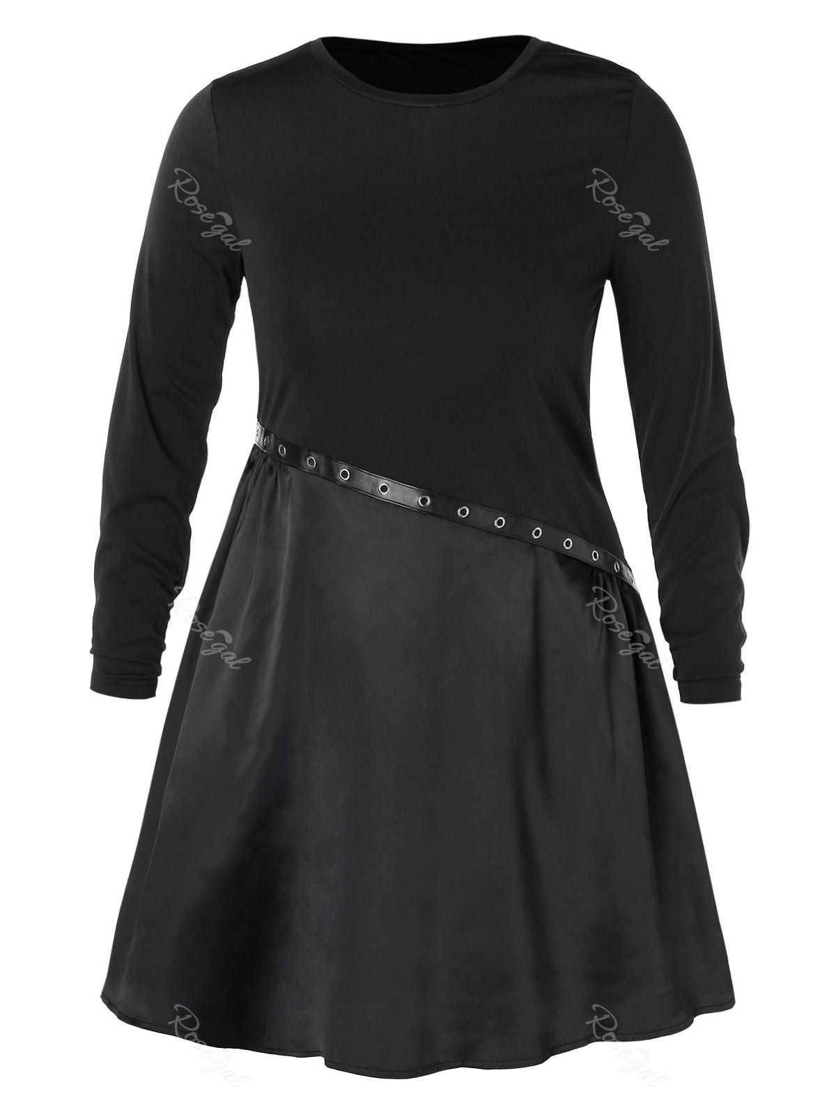 

Plus Size Grommet Two Tone Swing Dress, Black