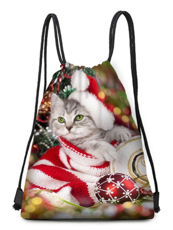 

Christmas Cat Ball Print Drawstring Candy Bag, Multi