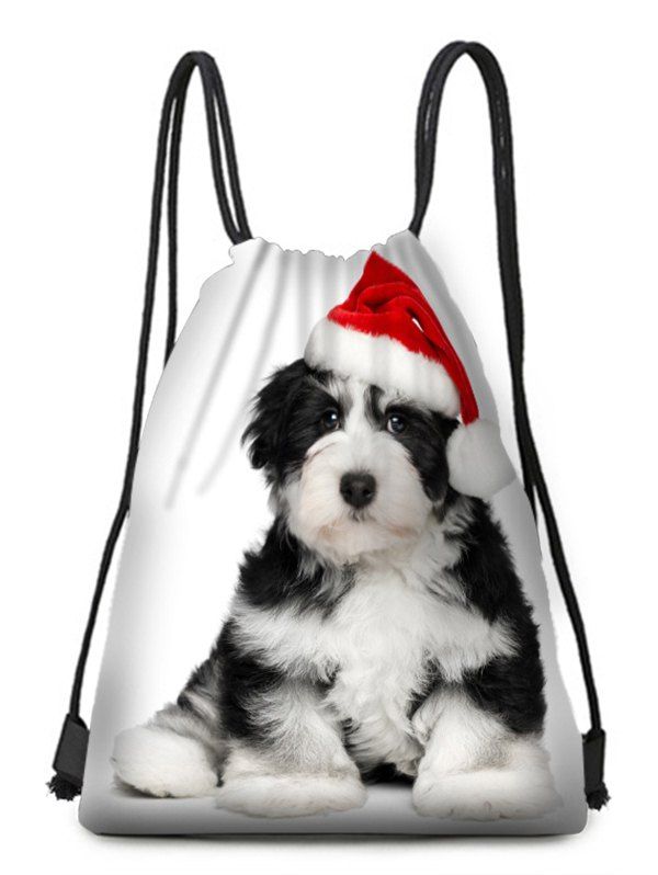

Hatted Dog Print Christmas Drawstring Candy Bag, Multi