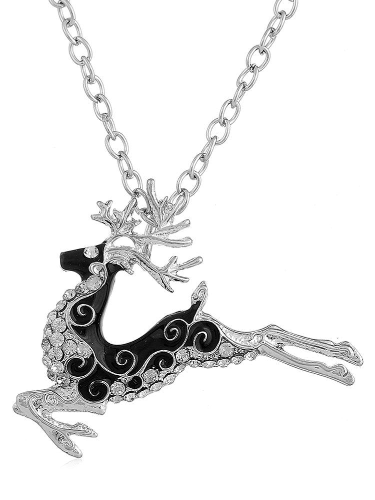 

Rhinestone Christmas Elk Alloy Pendant Necklace, Silver
