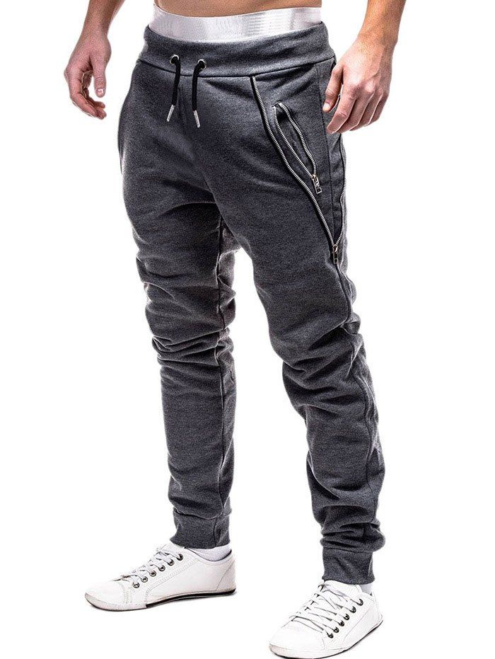 

Zip Embellished Casual Sport Jogger Pants, Dark gray