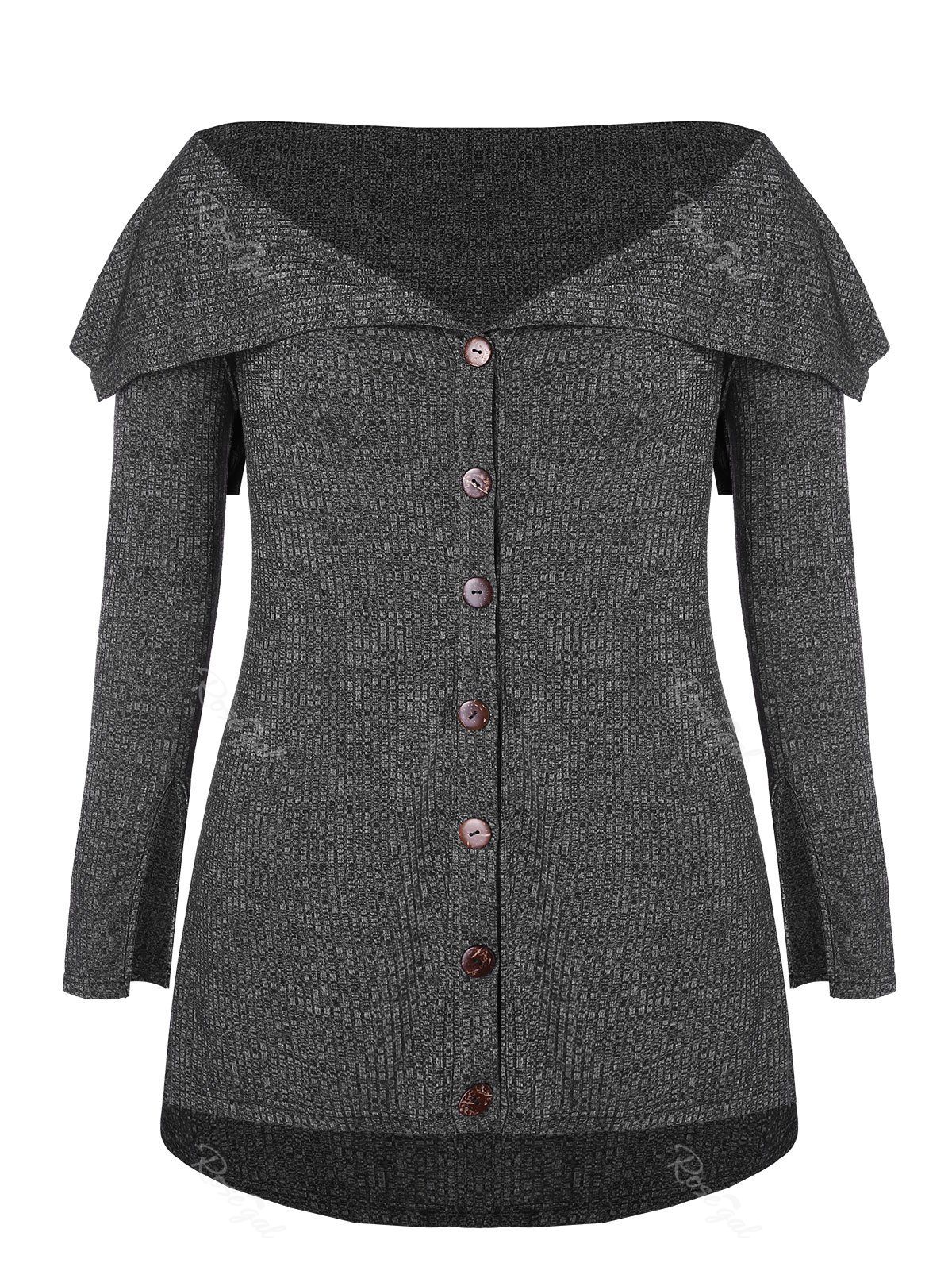 

Plus Size Off Shoulder High Low Knitwear, Gray
