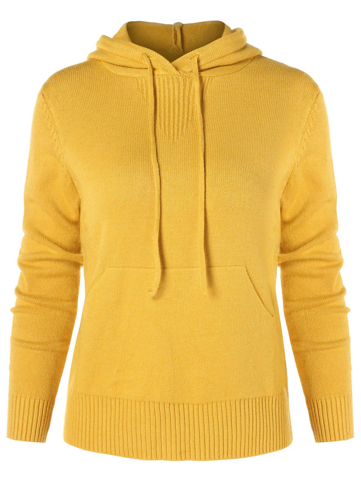 

Drawstring Knit Hoodie, Mustard