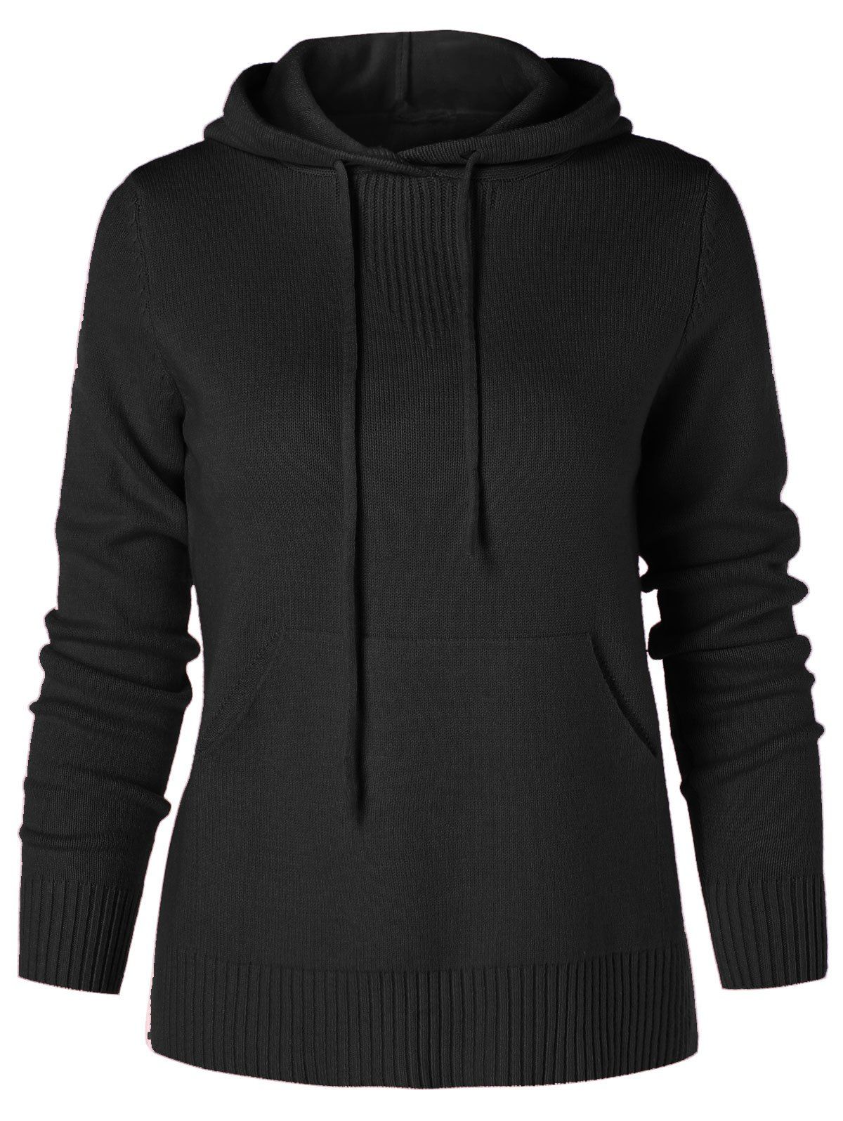 Drawstring Knit Hoodie, Black