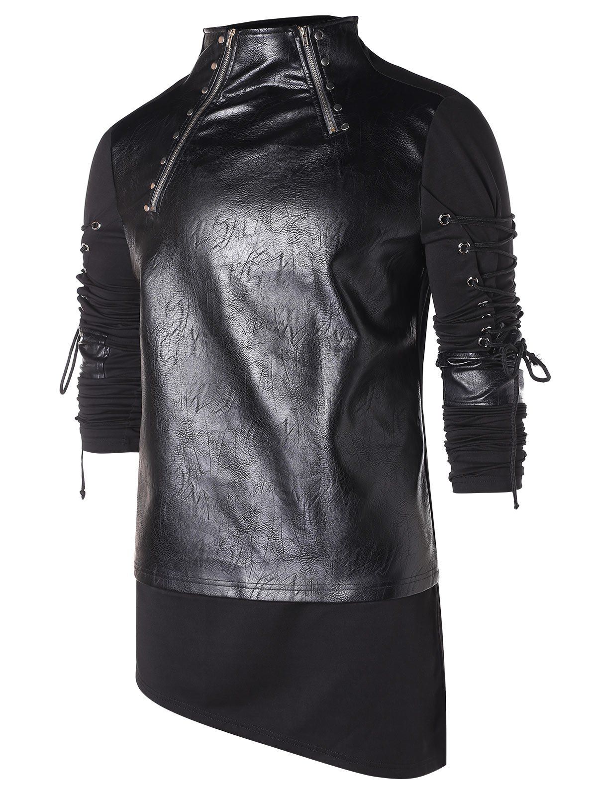 

High Low Hem Zippers Lace Up T-shirt, Black