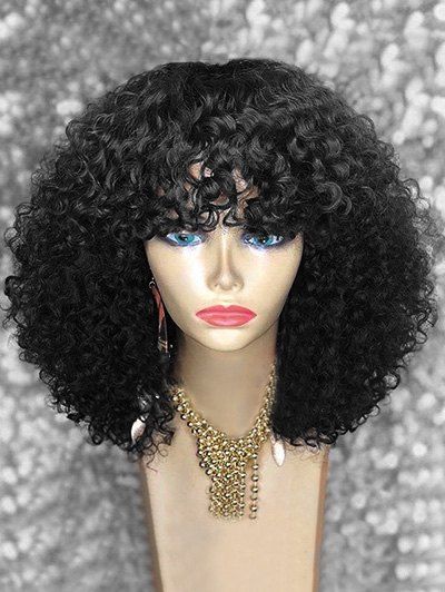 

Full Bang Medium Afro Kinky Curly Synthetic Wig, Black