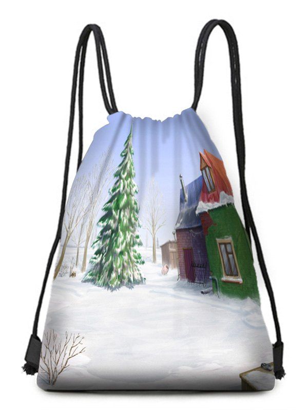 

Christmas House Tree Print Drawstring Candy Bag, Multi