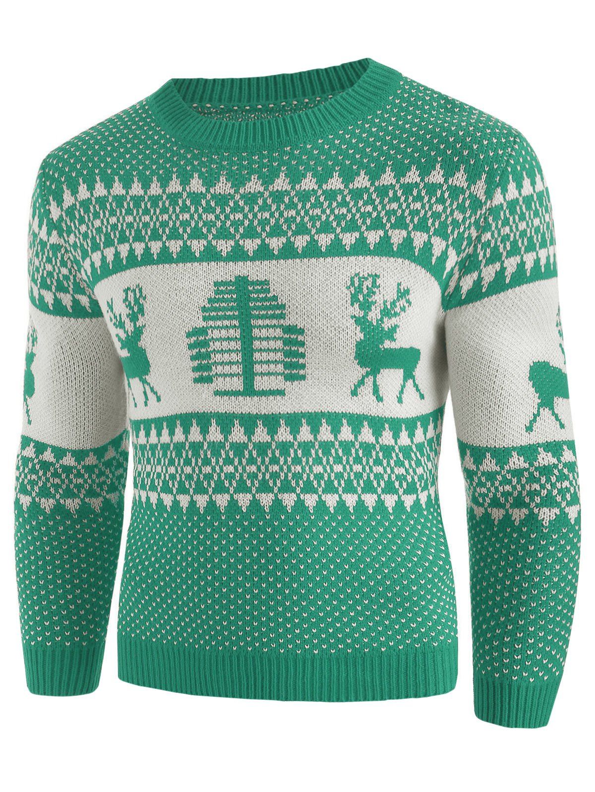 

Christmas Deer Print Crew Neck Sweater, Green apple