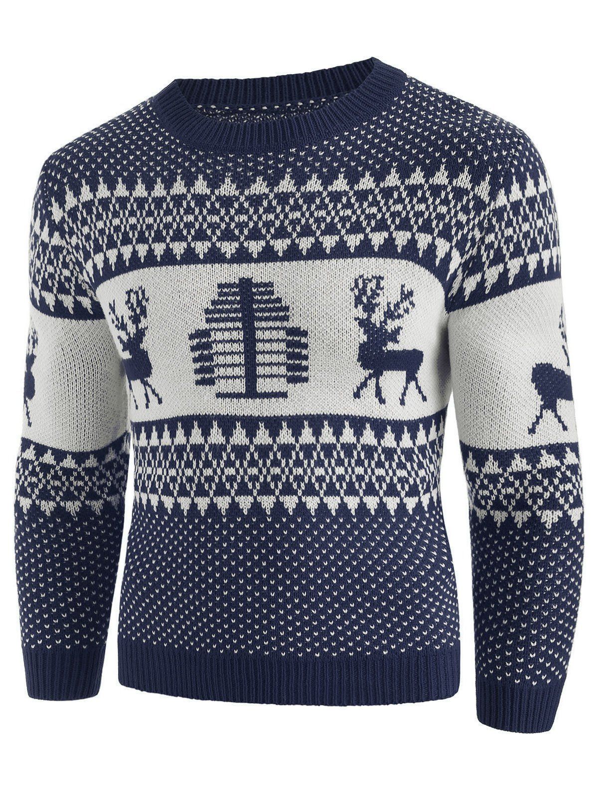 

Christmas Deer Print Crew Neck Sweater, Denim dark blue