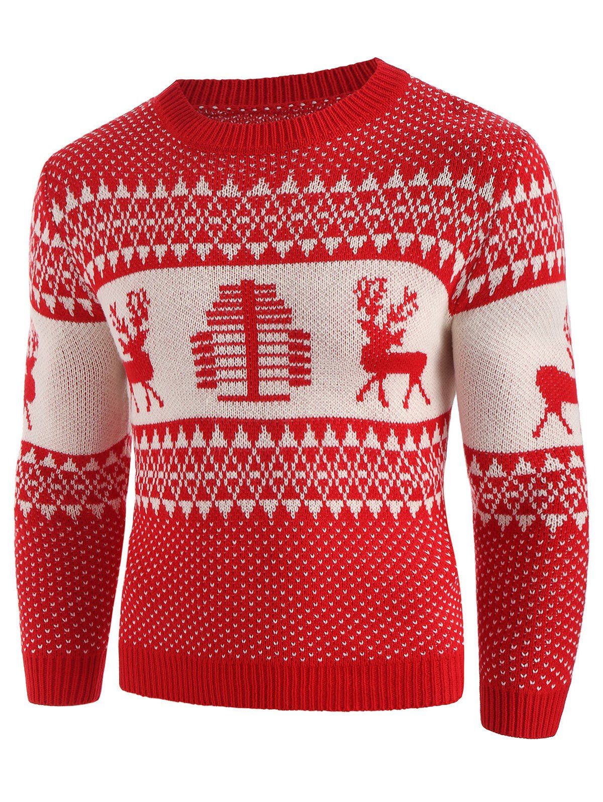 

Christmas Deer Print Crew Neck Sweater, Chestnut red