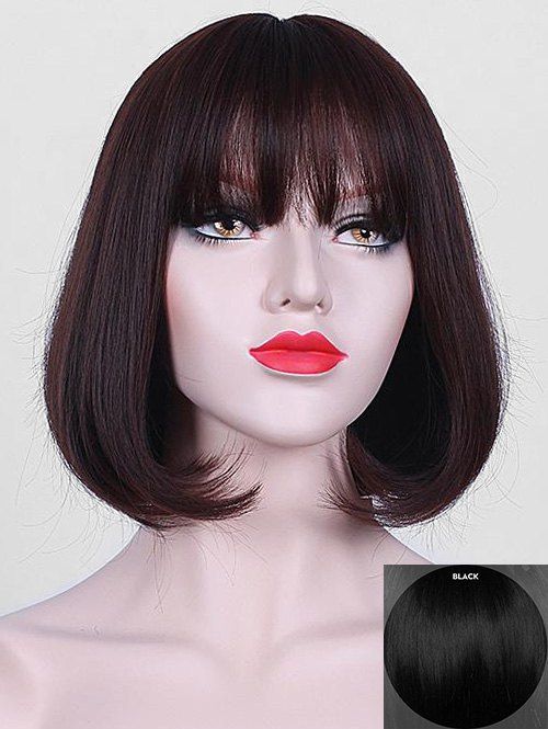 [27% OFF] Short Full Bang Party Straight Bob Human Hair Wig | Rosegal