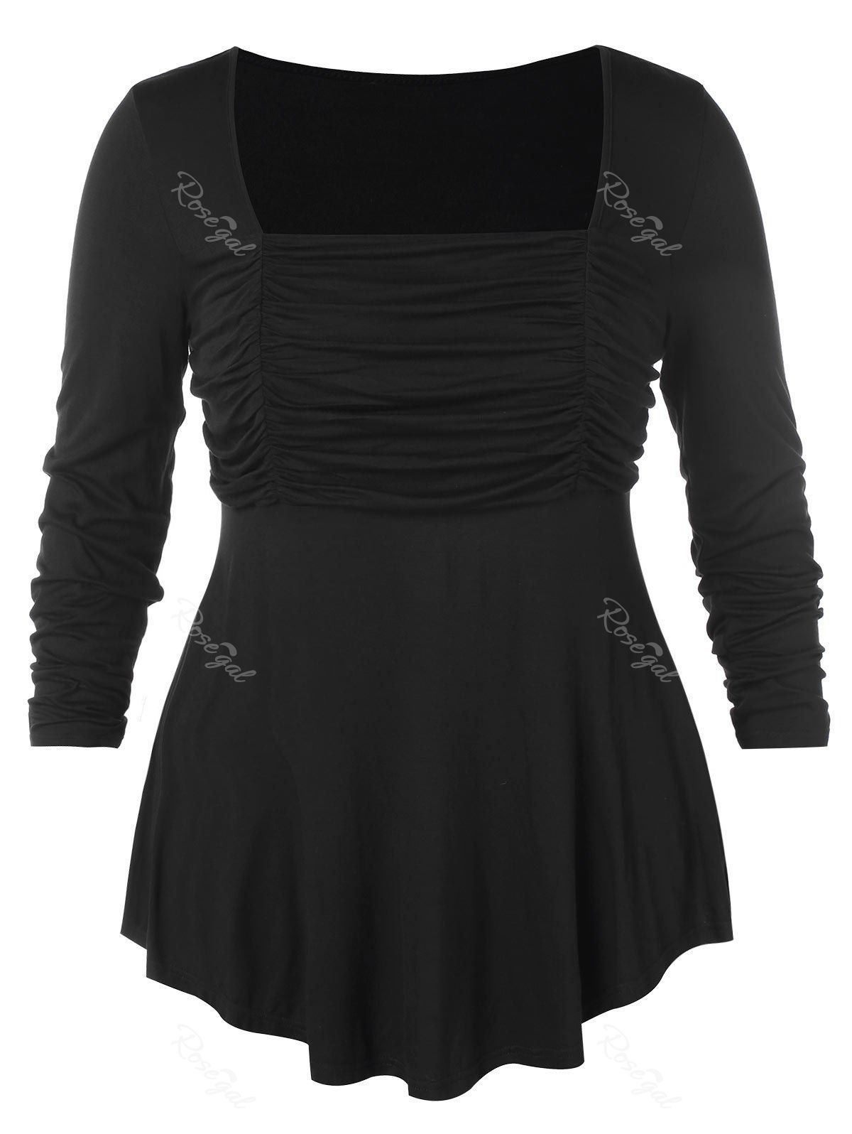 

Square Neck Ruched Plus Size Asymmetric T-shirt, Black
