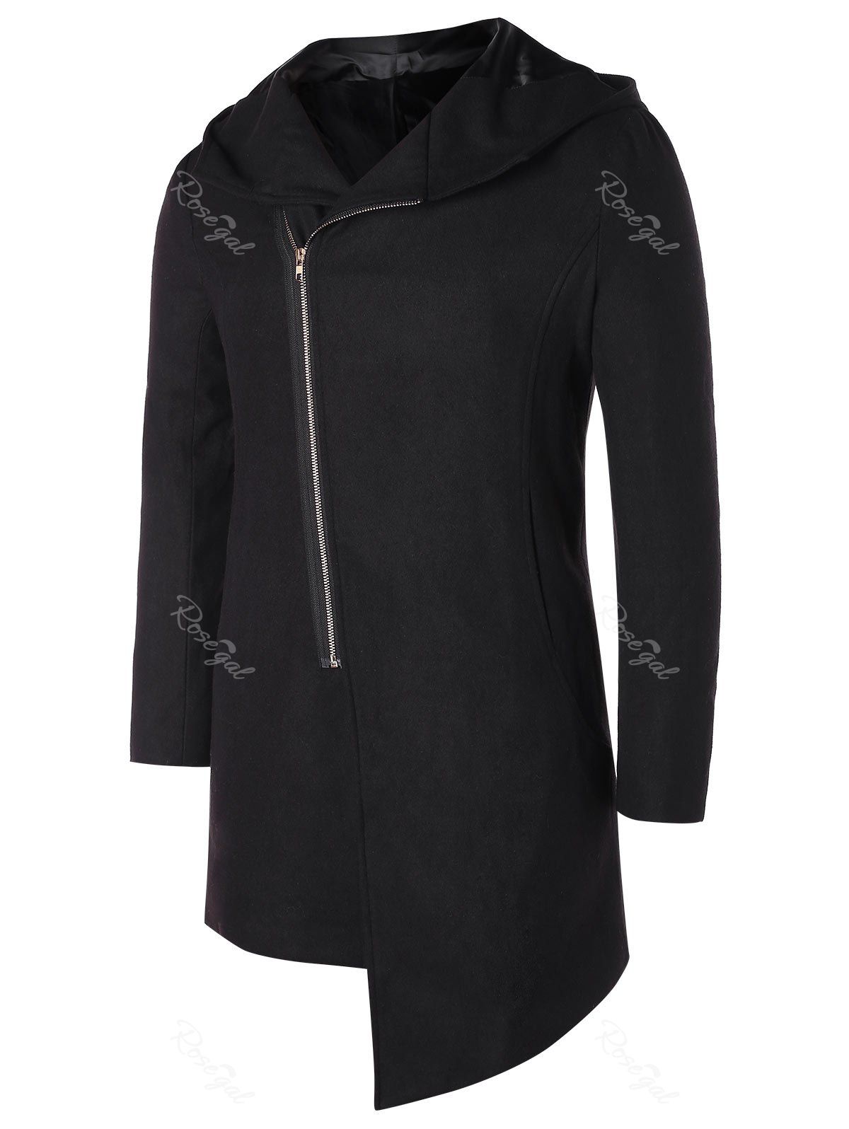 Outfit Asymmetric Zip Up Hooded Longline Coat  