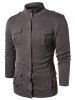 Stand Collar Epaulet Design Button Up Sweater -  