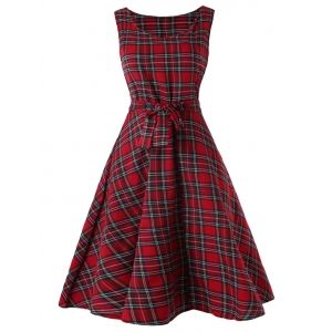 

Vintage Tartan Mid Swing Dress, Cherry red