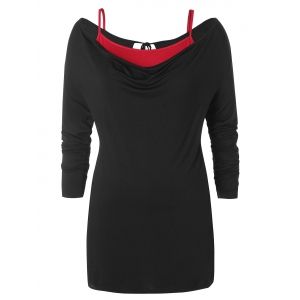 

Plus Size Cowl Neck Cut Out Two Piece T-shirt, Black