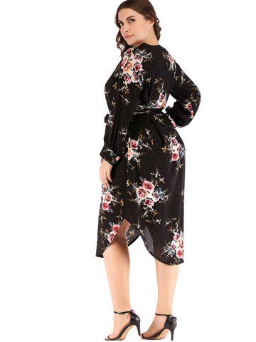 

Plus Size Flower Belted Dress, Black