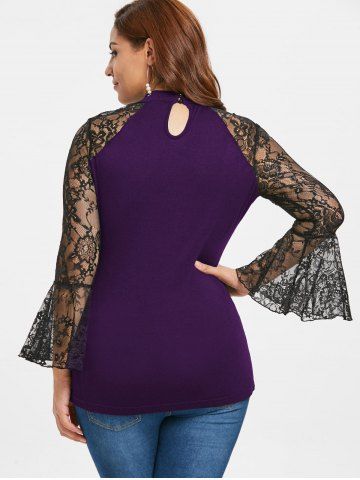 

Plus Size Bell Sleeve Lace Up Lacing T-shirt, Purple iris
