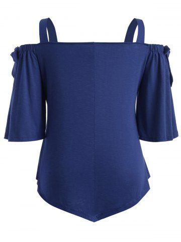 

Plus Size Asymmetric Cold Shoulder Top, Blue