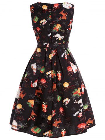 

Christmas Print Belted Skater Dress, Black