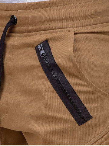 

Faux Back Pocket Zipper Decorated Jogger Pants, Camel brown