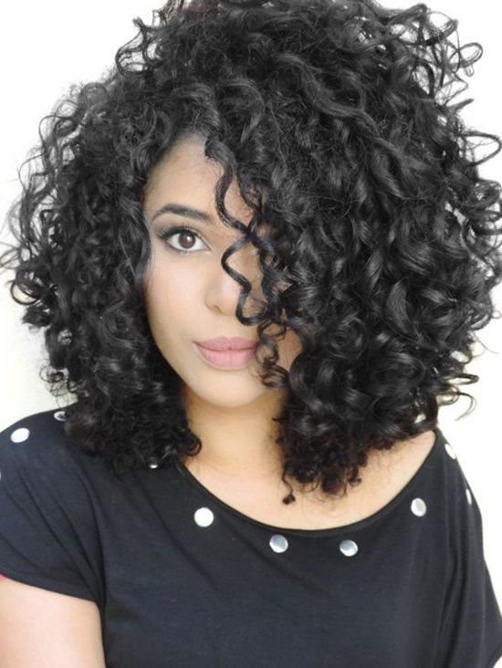 

Medium Side Fringe Curly Synthetic Wig, Black