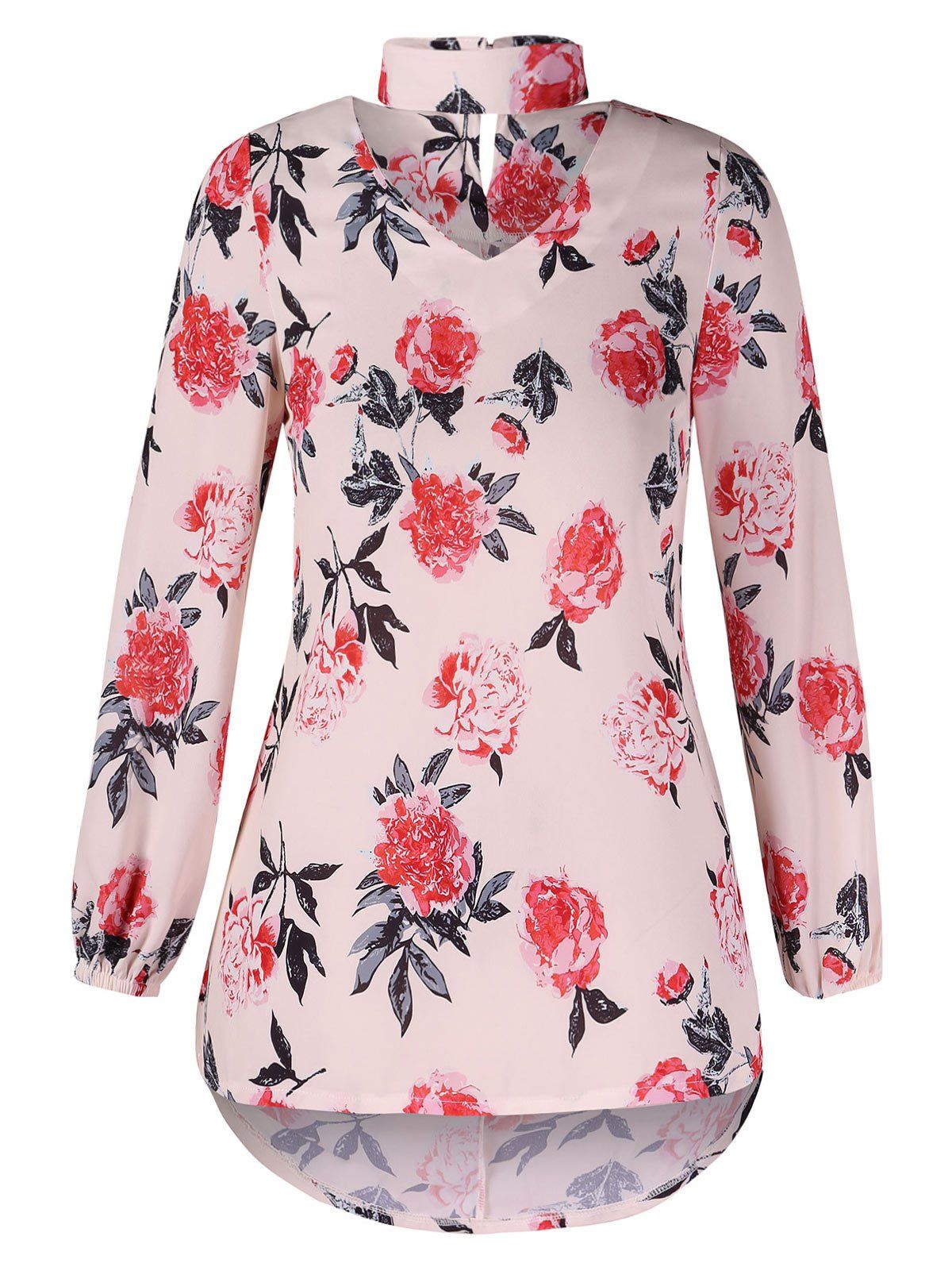 

Cut Out Floral Print Blouse, Light pink