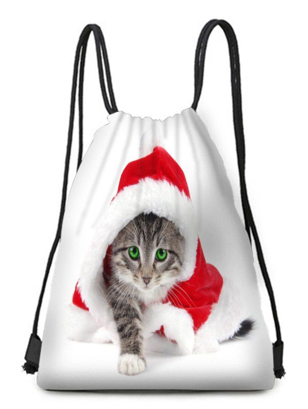 

Christmas Dressed Cat Print Drawstring Candy Bag, Multi