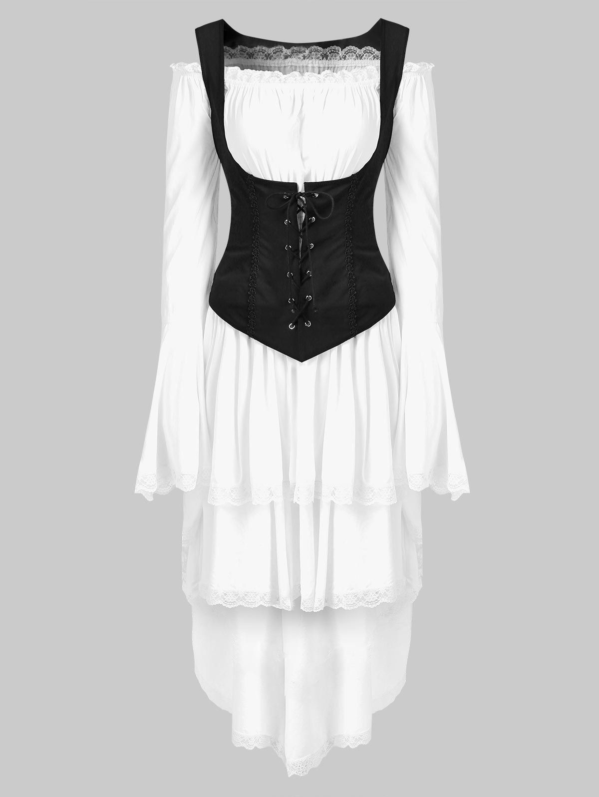 

Criss Cross Waist Cold Shoulder Vintage Dress, White
