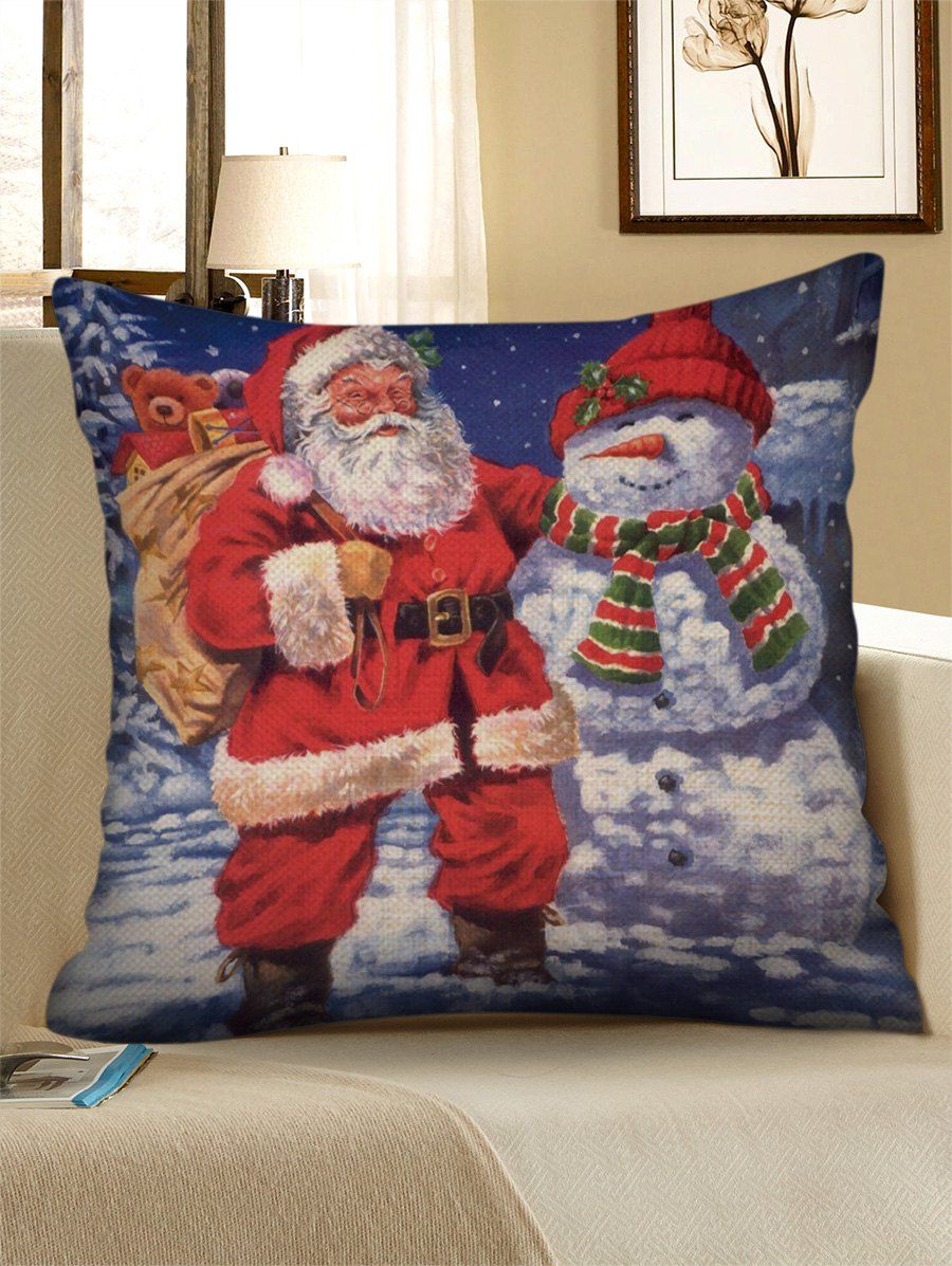 

Christmas Santa Snowman Print Decorative Sofa Linen Pillowcase, Multi