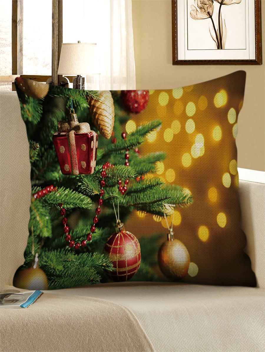 

Christmas Tree Balls Print Decorative Sofa Linen Pillowcase, Multi