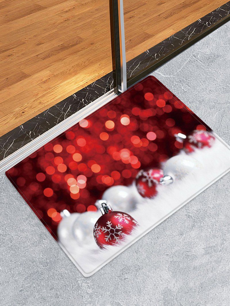 

Christmas Balls Dots Pattern Anti-skid Water Absorption Area Rug, Red wine