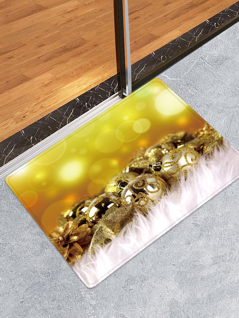 

Christmas Balls Pattern Water Absorption Anti-skid Area Rug, Gold