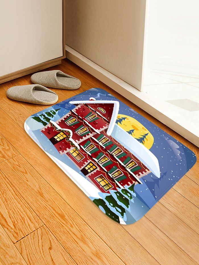 

Christmas Night House Pattern Water Absorption Area Rug, Multi
