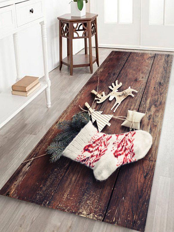 

Christmas Sock Elk Wood Grain Pattern Area Rug, Multi