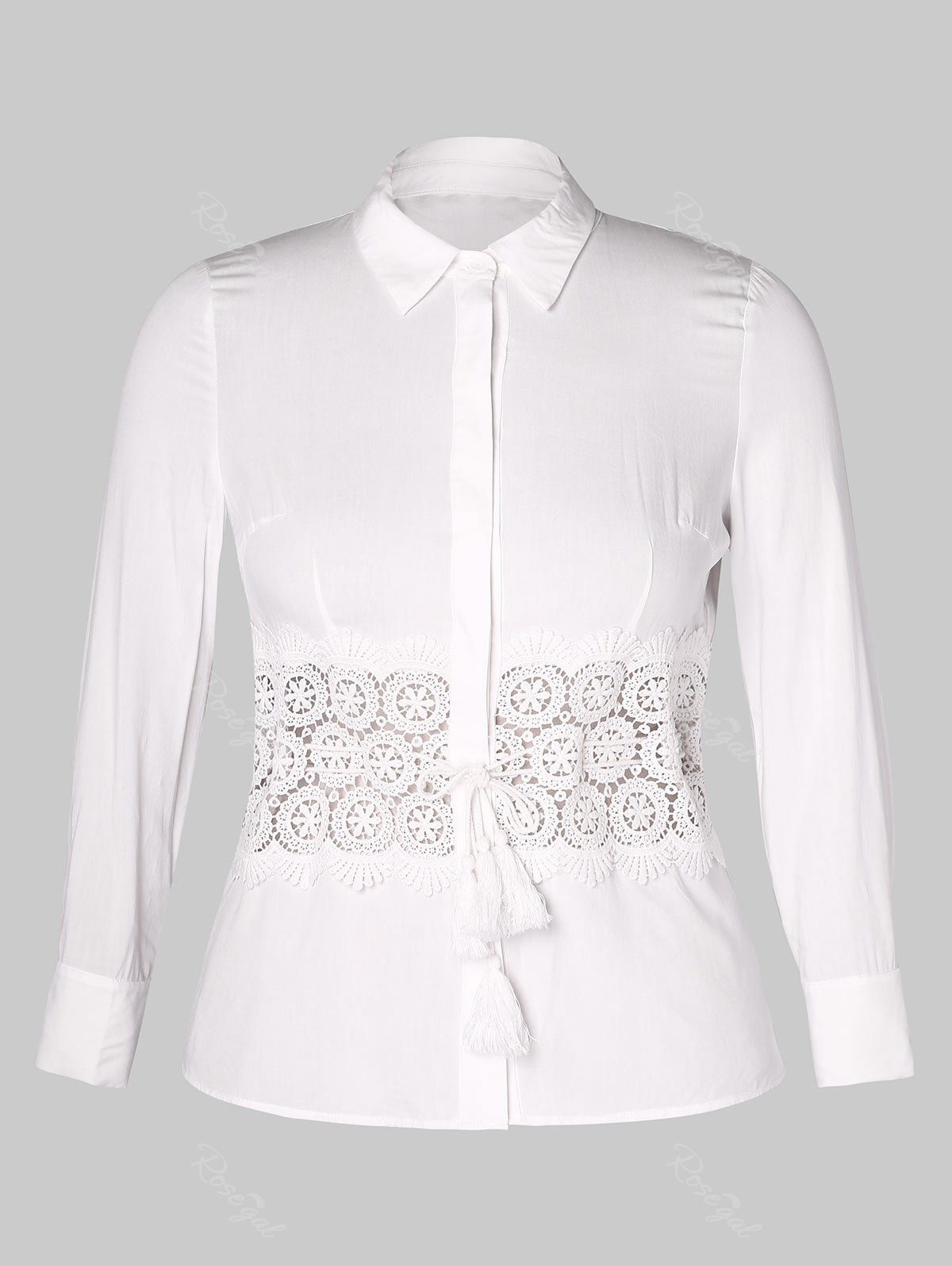 

Plus Size Button Up Lace Panel Shirt, White