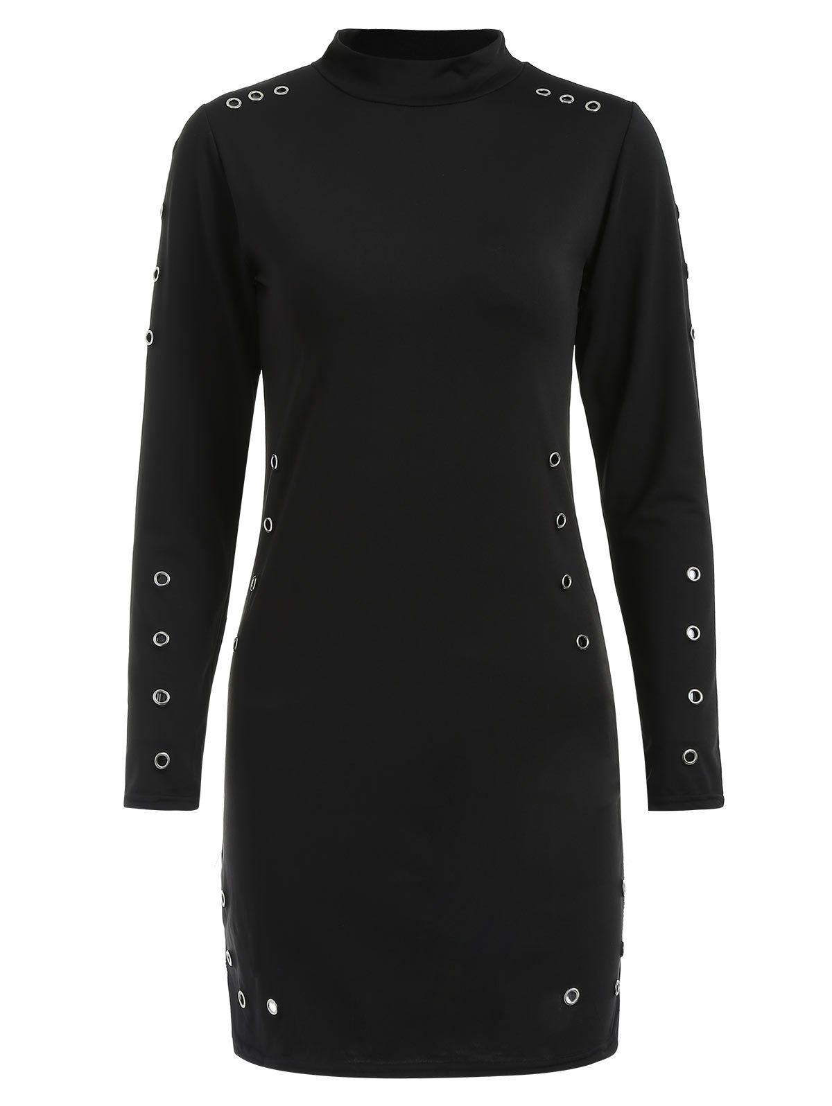 

Grommet High Neck Bodycon Dress, Black