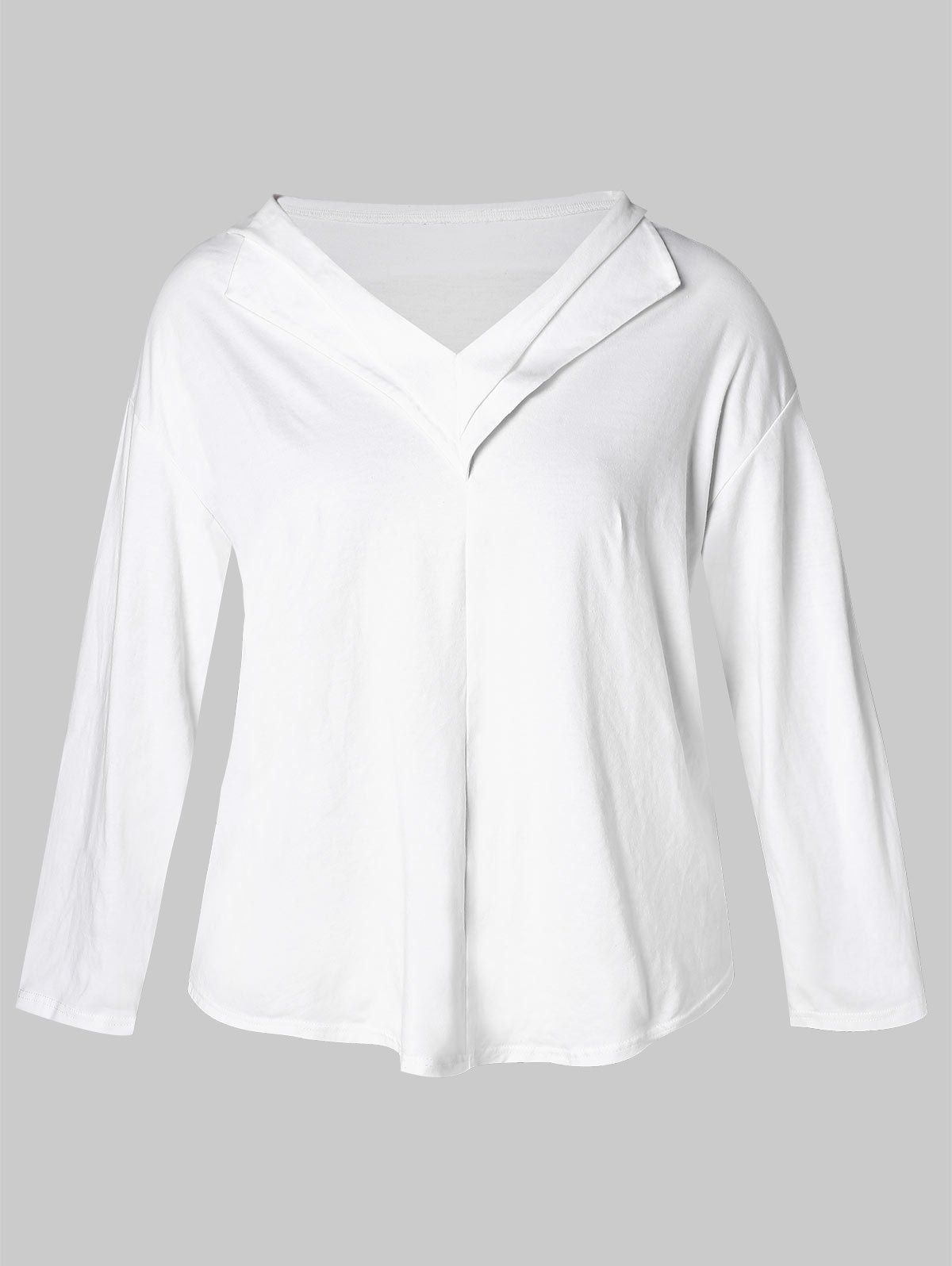 

Plus Size V Neck Long Sleeves Top, White
