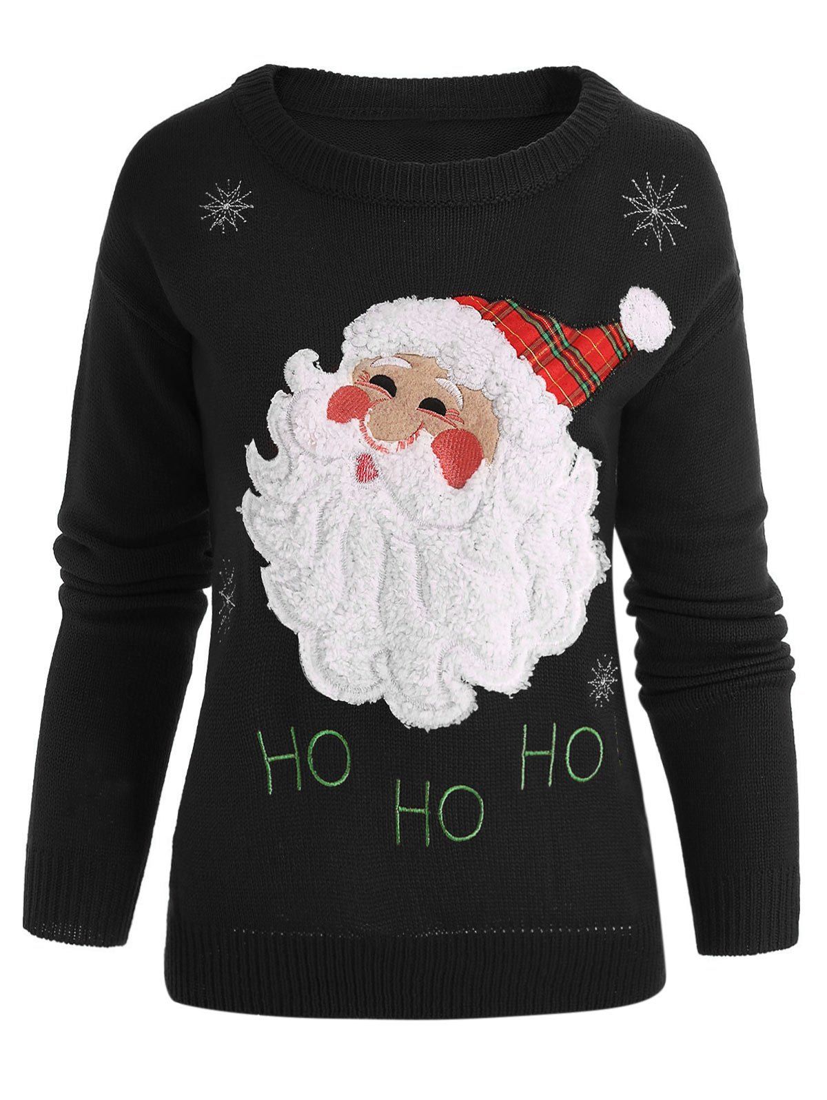 

Christmas Santa Print Pullover Sweater, Black