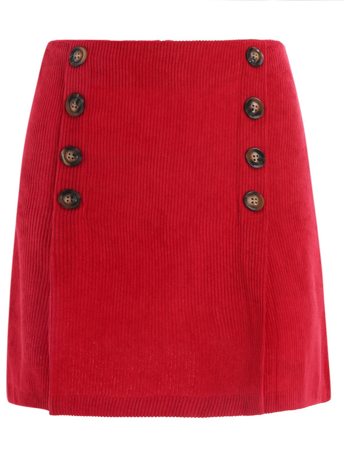 

Short Corduroy Skirt with Buttons, Red