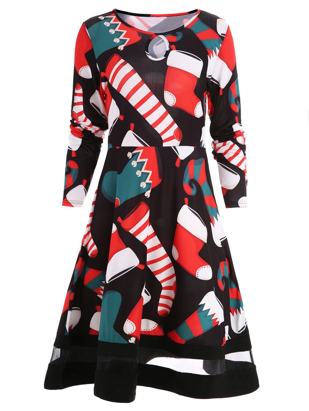 

Christmas Socks Print T-shirt Dress, Black