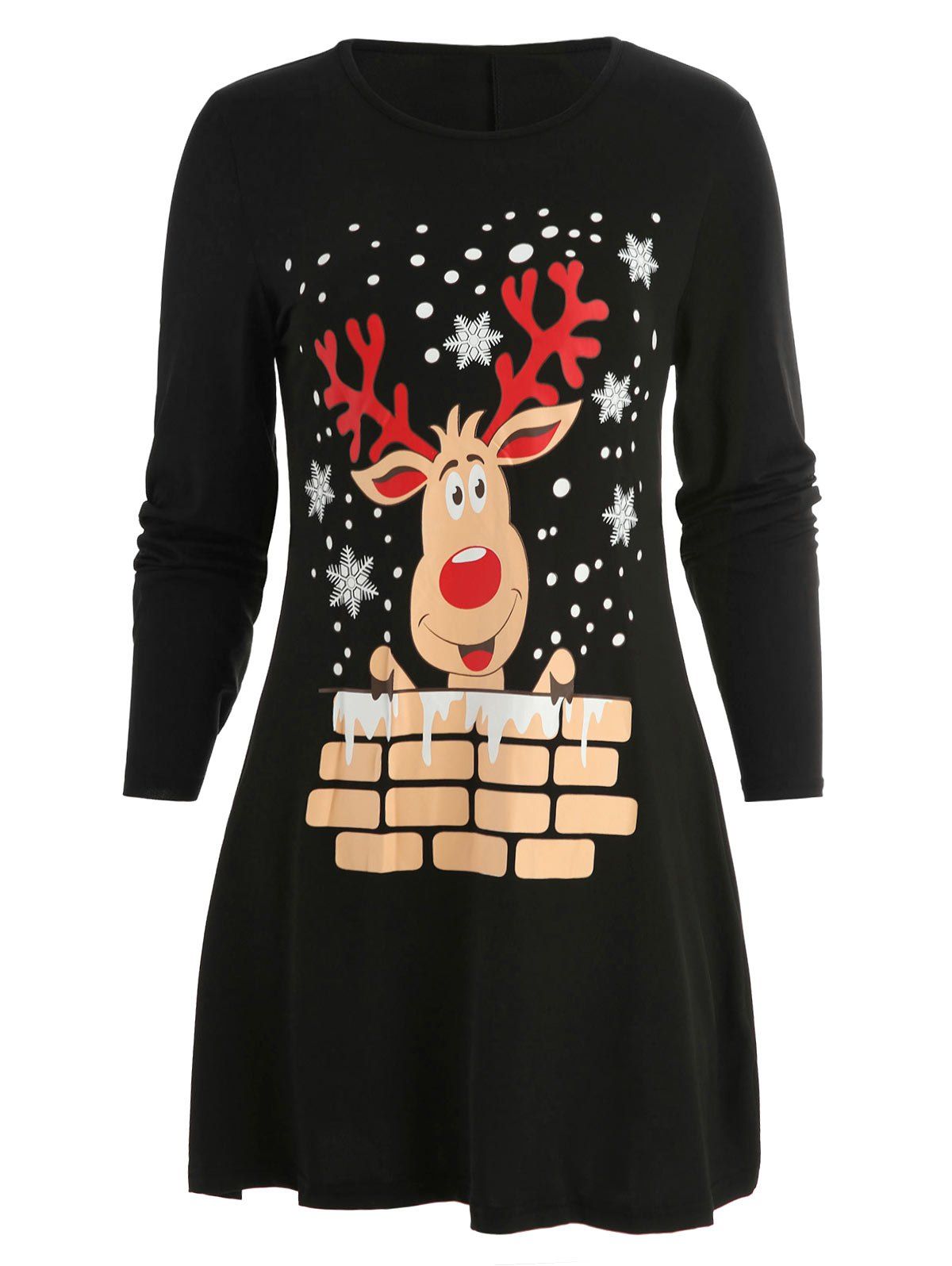 

Christmas Elk Print Mini T-shirt Dress, Black