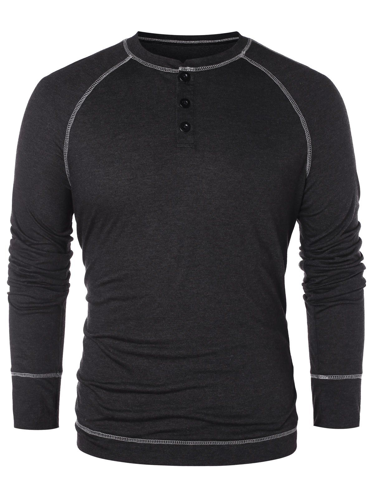 

Raglan Sleeve Half Button Henley T-Shirt, Black