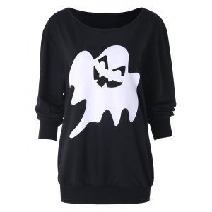 

Halloween Ghost Print Drop Shoulder Sweatshirt, Black