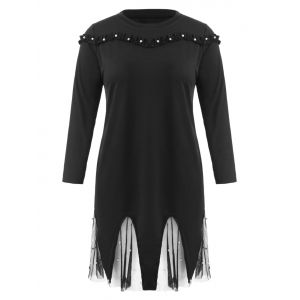 

Plus Size Faux Pearl Trim Fishtail Dress, Black